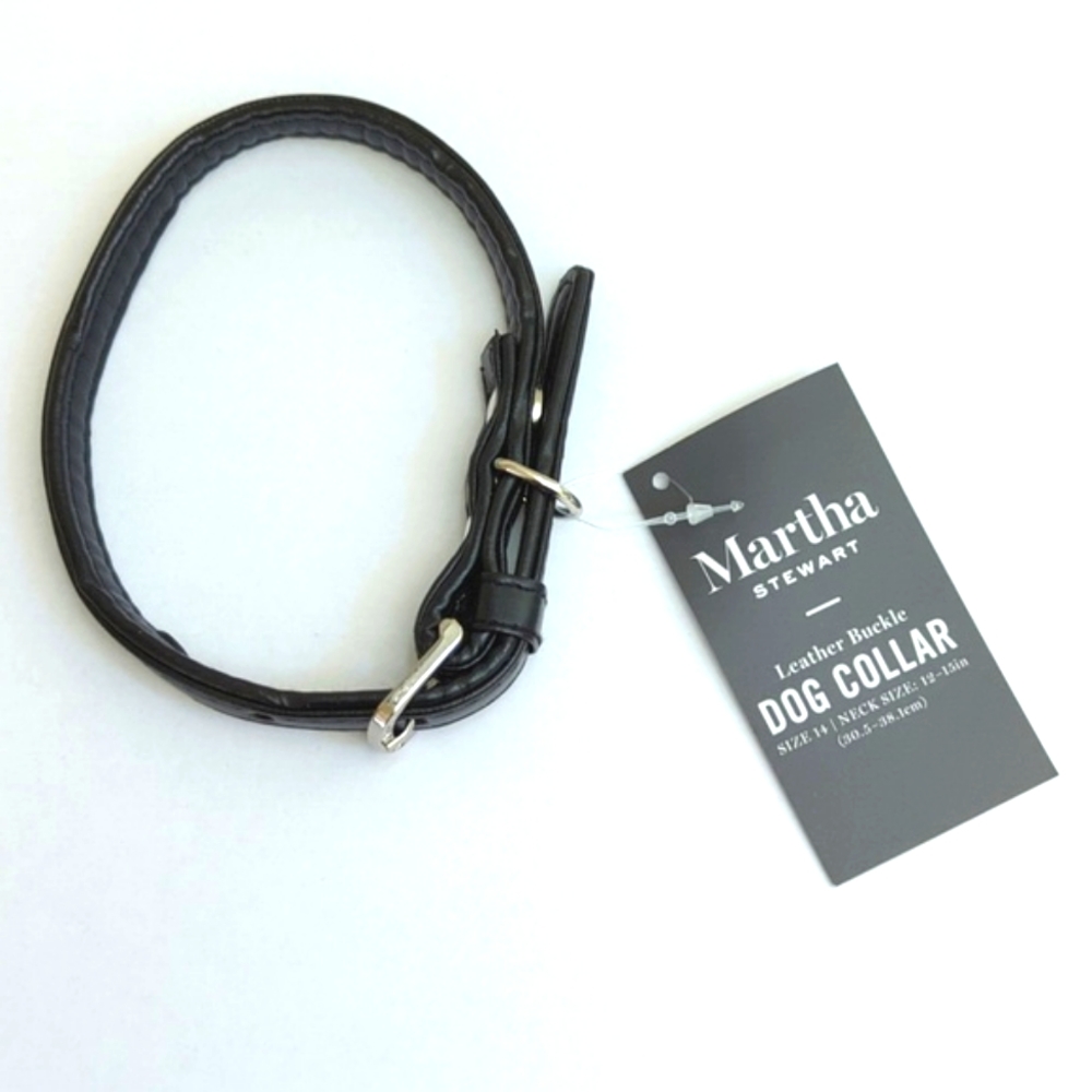 🌻 Martha Stewart Black Faux/Vegan Leather Buckle Dog Collar Size 14 Small